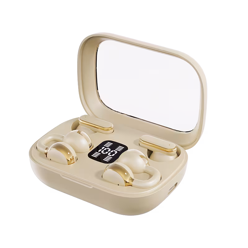 Inside look at the couples dual earbuds case with both pairs seated